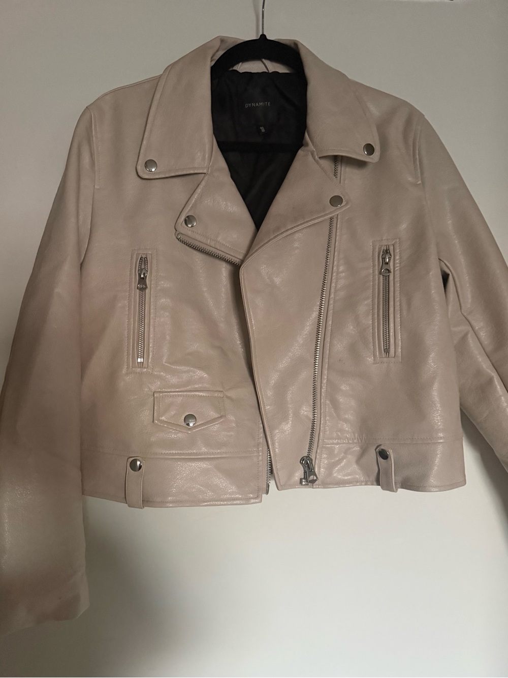 Dynamite Light Beige Faux Leather Biker Jacket